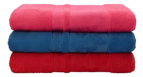 Jogo De Banho 3 Pçs Pandora Vermelho/azul/pink 75cmx1,50mts