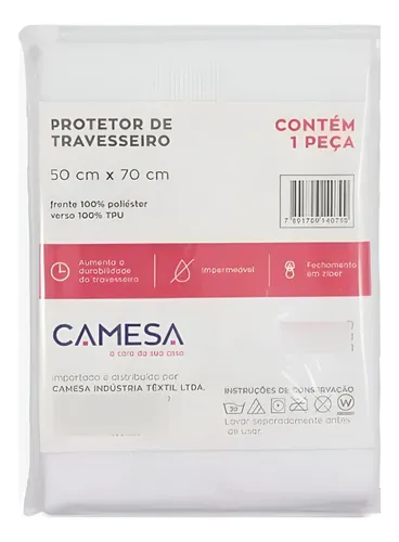 Protetor De Travesseiro C/ Zíper Impermeável Camesa Branco Branco Liso